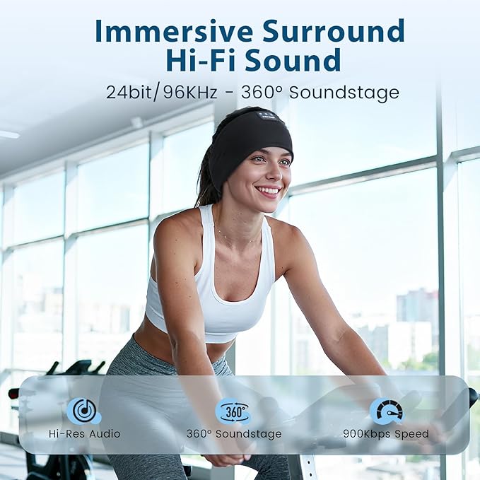 Sleep Headphones Wireless Bluetooth 5.4 Headband, Sports Earphones Sleep Earbuds with HD Stereo Speaker Microphone for Workout Jogging Yoga Insomnia Air Travel Meditation Unique Gifts Black