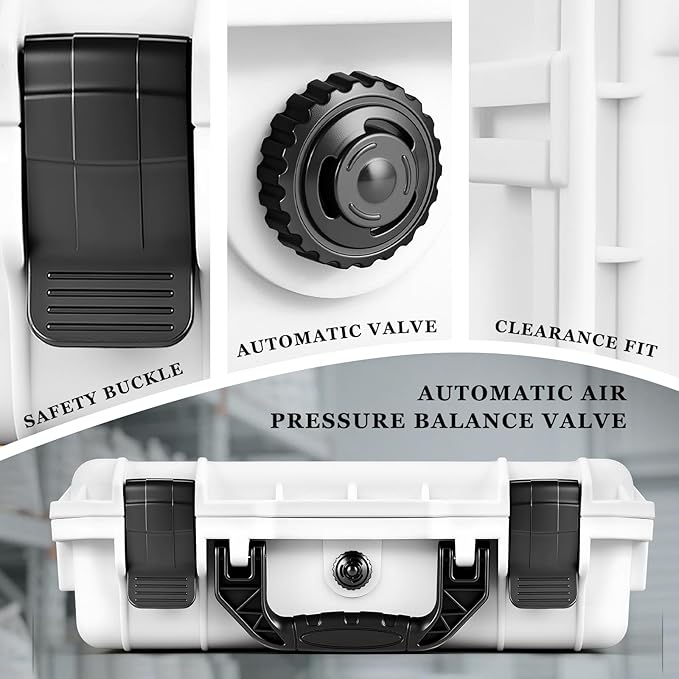 14.3 x 11.4 x 4.5 Inch Waterproof Hard Case with DIY Customizable Foam Insert Portable Protective Case with Knife for Camera Drones Equipments Tools Test Instruments (White)