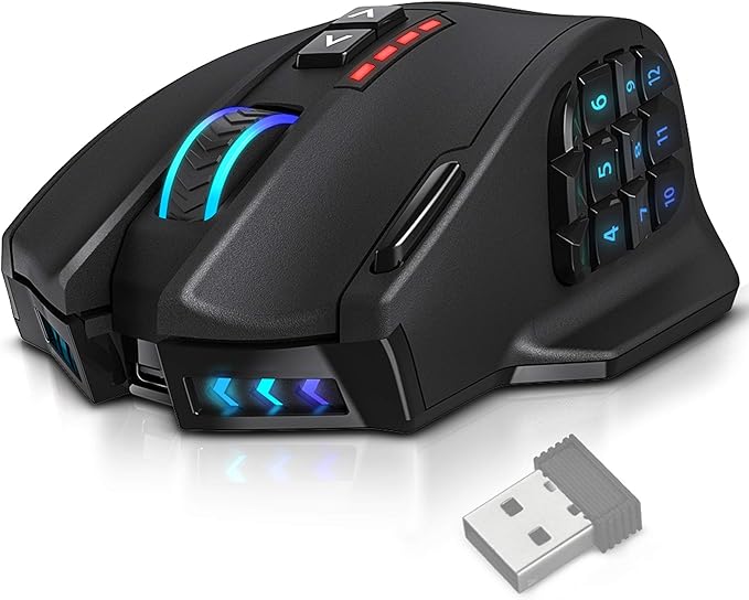 UtechSmart Venus Pro RGB Wireless MMO Gaming Mouse, 16,000 DPI Optical Sensor, 2.4 GHz Transmission Technology, Ergonomic Design, 16M Chroma RGB Lighting, 16 programmable Buttons, Up to 70 Hours
