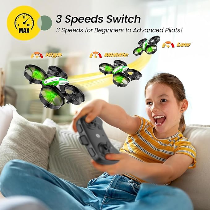 Holy Stone Mini Drone for Kids and Beginners, Indoor Outdoor Quadcopter Plane for Boys Girls with Auto Hover, 3D Flips, 3 Batteries, Headless Mode, Great Gift Toy for Boys and Girls, HS210 Green