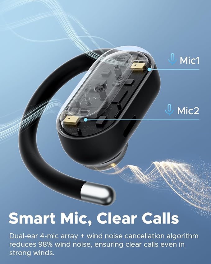 truefree DS1 Open-Ear Headphones, Bluetooth 6.0 Wireless Earbuds with Ear Hooks, Spatial Sound, 4 Mics Clear Calls, 40H Playtime, Fast Charging, Multipoint Connection, IPX5-Rated for Sports, Snug Fit