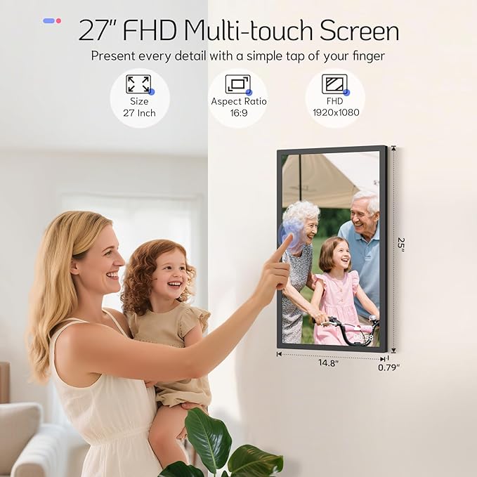 NexFoto 27 Inch Touchscreen Digital Picture Frame, FHD WiFi Photo Frame Electronic, 64GB Digital Frame, Add Photos from Google Photos, Upload Videos, Gifts for Housewarming, Black