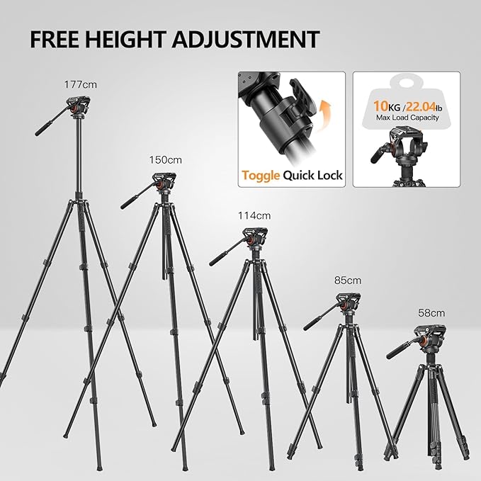 COMAN Fluid Head Tripod for DSLR Camcorder,Camera Monopod Tripod 360° Pan&+90°/-70° Tilt,New Q6 Fluid Head Aluminum Alloy QR Plate Compatible with DJI RS Gimbal Manfrotto Max Load 17.6lb