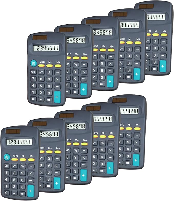 Calculators Bulk, Four Function Calculator with Dual Power 8 Digit Small Pocket Size Handheld for Classroom Desktop Home (Black,Set of 10)