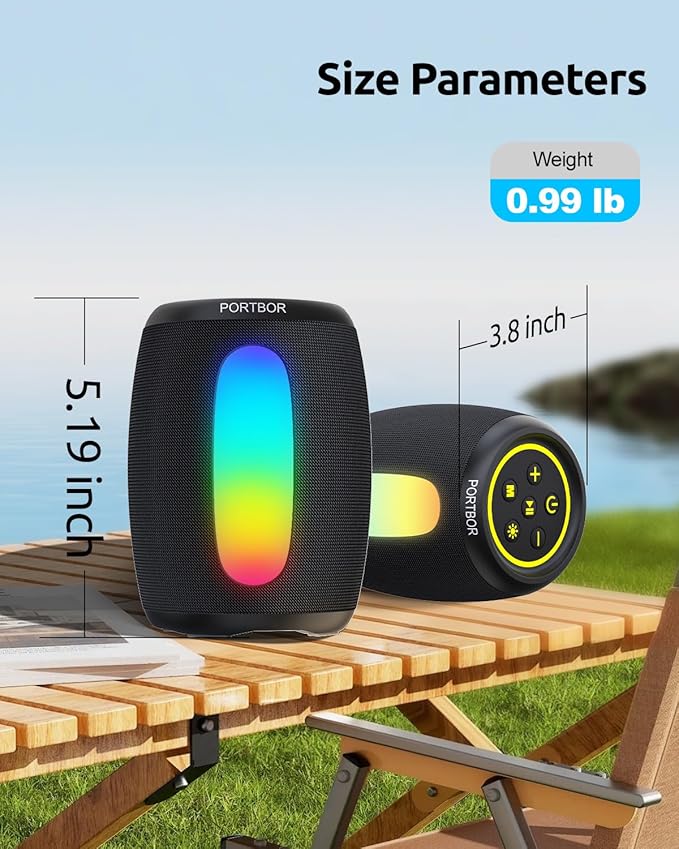 Portable Bluetooth Speaker with Lights, Powerful Sound, Stocking Stuffers, IPX5 Waterproof, Wireless BT5.3, TWS Pairing, 15H Playtime, for Outdoor/Home/Party/Beach, White Elephant Gifts for Adults