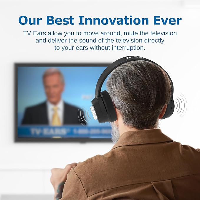 TV · EARS 5.8 GHz Wireless Headphones System for TV, Voice Clarifying for Listening & Watching Experience with Rechargeable Batteries, Adjustable Sound, Works with most TV Brands, Range up to 100 Feet