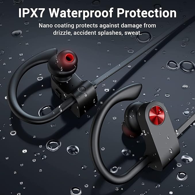 Bluetooth Headphones, Bluetooth 5.3 IPX7 Waterproof Wireless Sports Earbuds for Workout Gym, 16 Hrs Playtime Running Headphones with Noise Cancelling Mic, HiFi Bass Stereo in-Ear Earphones