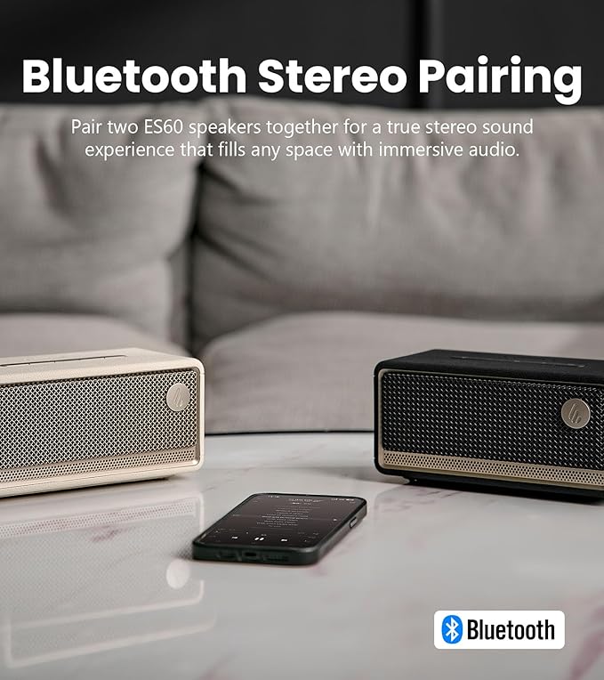 Edifier ES60 Bluetooth Speaker, Portable with Stereo Pairing, IP66 Dustproof & Waterproof 9H Playtime BT5.4 34W RMS Dual Device Connection Ambient Light for Home Party Outdoor Beach – Ivory