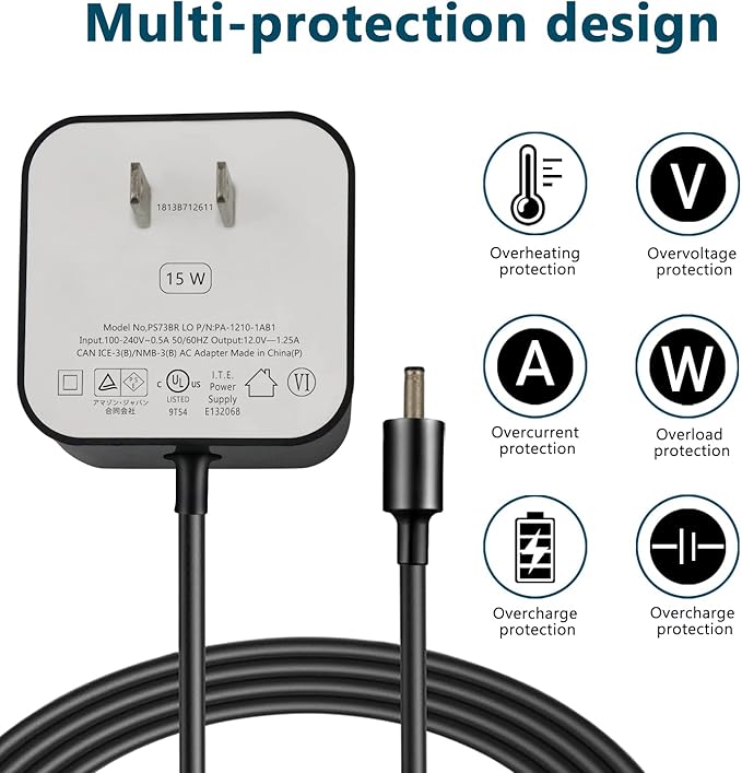 15W Power Adapter for Echo, Dot 3rd & 4th Gen, Kids Edition, Show 5, Spot, and Fire TV Cube, 5Ft AC Adapter Power Cord