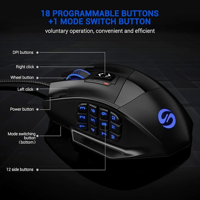 UtechSmart Venus Gaming Mouse RGB Wired, 16400 DPI High Precision Laser Programmable MMO Computer Gaming Mice [IGN's Recommendation]
