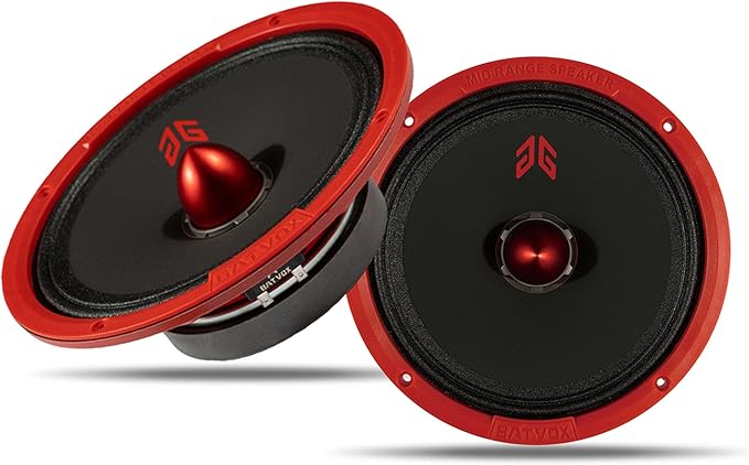 MX80E1 Midrange Loudspeaker 8" Red Bullet, 560W Max, 6 Ohms, Premium Quality Audio Door Speakers for Car or Truck Stereo Sound System, Red (2 Speaker)