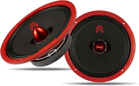 MX80E1 Midrange Loudspeaker 8" Red Bullet, 560W Max, 6 Ohms, Premium Quality Audio Door Speakers for Car or Truck Stereo Sound System, Red (2 Speaker)