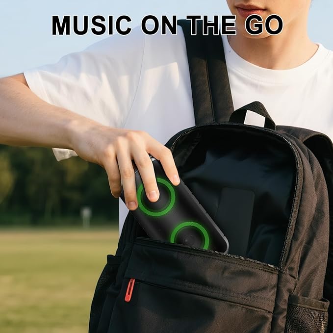 Bluetooth Speaker with 6D Loud Sound, 2025 New Portable Wireless Speaker, IPX7 Waterproof, RGB Lights, BT5.3, 12H Playtime, for Home/Party/Outdoor/Beach, Stocking Stuffers, White Elephant Gifts