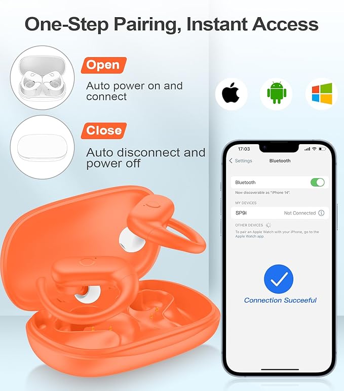 MOZOTER Wireless Earbuds Bluetooth Headphones Sport,Over Ear Buds with Deep Bass Sound,60Hrs Playtime Earphones Redesigned Comfort Fit with Earhooks for Running,Meeting,Workout- Orange