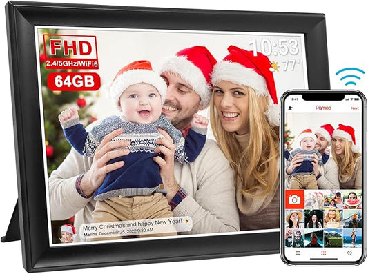 64GB FRAMEO 10.5 Inch Smart WiFi Digital Photo Frame 1920x1280 FHD IPS LCD Touch Screen, Auto-Rotate, 64GB Storage, Support SD Card & USB Drive, Share Moments Instantly via Frameo App from Anywhere