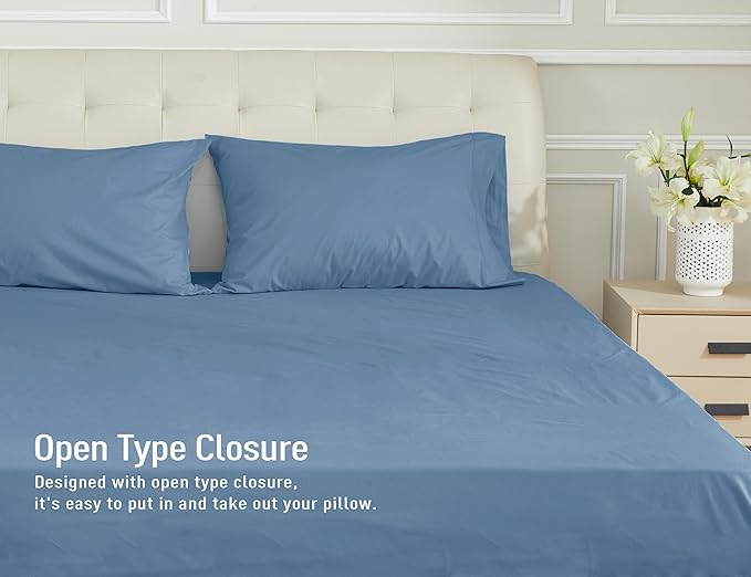 Sunflower Queen Pillowcases Set of 2, 100% Cotton Queen Pillow Cases 2, 20×30 inches Copen Blue, Soft and Breathable