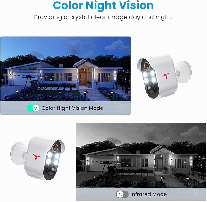 1080P Security Camera Wireless, Color Night Vision, Human Detection, Cloud Storage, 2-Way Audio, 2.4G WiFi, Live View, Indoor Outdoor Surveillance (4 Spotlights+Solar Panel)