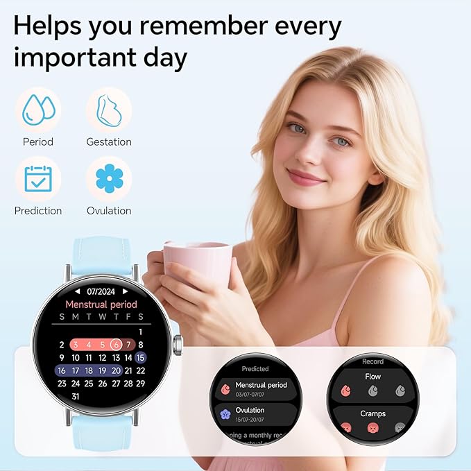 Smart Watches for Men/Womem,1.27" HD Fitness Watch Answer/Make Call, Heart Rate/Sleep/SpO2，Round Smart Watch for iPhone/Samsung/Android,IP68 Waterproof，110+ Sport Mode-Blue(2 Bands)