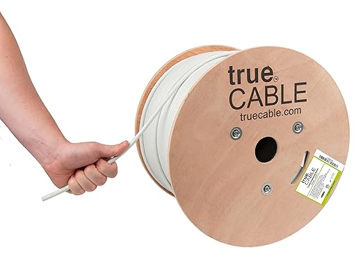 TRUE CABLE Cat6 Shielded Riser (CMR) Bulk Ethernet Cable, 1000ft, White, 23AWG Solid Bare Copper, 550MHz, Overall Aluminum Foil Shield (F/UTP), PoE++ 100W, ETL Listed