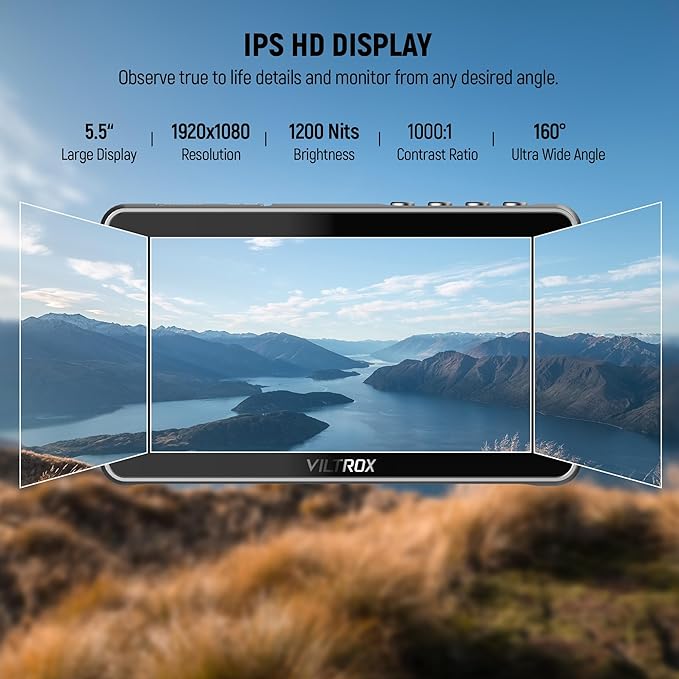 VILTROX DC-550 1200 Nits DSLR Camera Field Monitor, 4K 1920x1080 Touchscreen Portable On-Camera External Video Monitor Kit with Sunshade Hood/Battery 3D LUT DC HDMI Input Output Video Focus Peaking