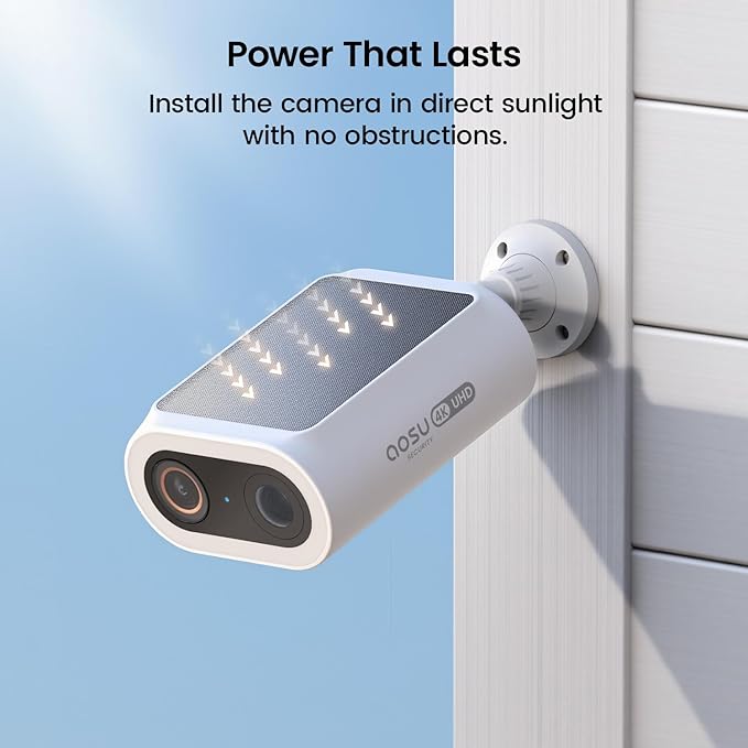 AOSU Solar Security Cameras Wireless Outdoor, 2Mins DIY Installation 2K Color Night Vision Cameras for Home Security, Compatible Homebase Only