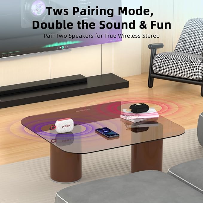 LOBKIN Portable Bluetooth Speaker,IP67 Waterproof 360°Immersive Sound Built in Mic 10W Loud Sound All Day Playtime Wireless Stereo Pairing,Bluetooth 5.4 Small Wireless Speaker for Home/Outdoors/Travel