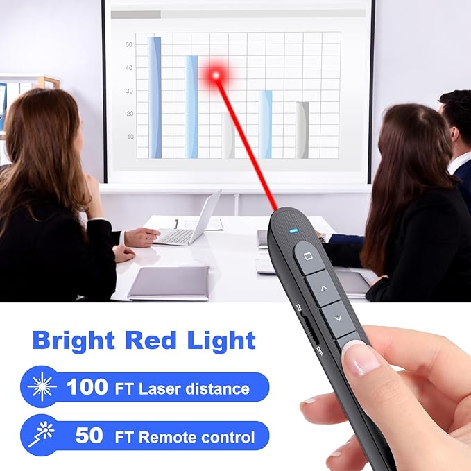 Wireless Presenter Remote Presentation Pointer Clicker with Hyperlink & Volume Control USB PowerPoint Slide Advancer