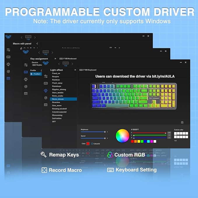 AULA F108 Wireless Mechanical Keyboard, BT5.0/USB-C/2.4GHz Hot Swappable Custom Gaming Keyboards, PBT Keycaps, Pre-lubed Switches, RGB Backlit Full Size Creamy Keyboard with Number Pad, 108 Keys