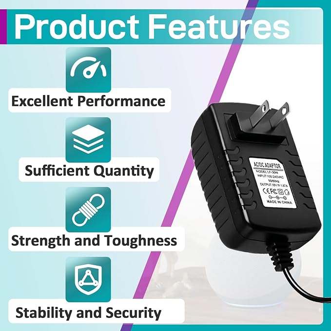 2Pcs 30W Power Adapter Replacement for Echo Show 8 (3rd Gen), Echo Show 10 (3rd Gen), Echo Show 15, Echo Show 21, Echo (3rd/4th Gen) - 5ft 30W Power Supply Adapter Charger Cable, Fast Charging Plug