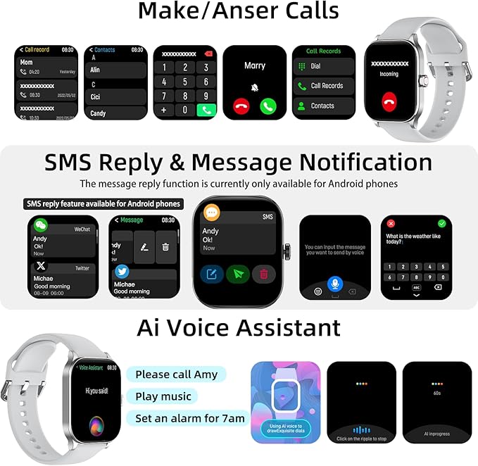 Smart Watch with AI (Built-in GPS + Map), 1.96" HD Fitness Tracker for Men Women, 100+ Sports Modes, Call/Reply/Notification, 24/7 Heart Rate & Sleep Monitor, Waterproof Smartwatch for Android iPhone