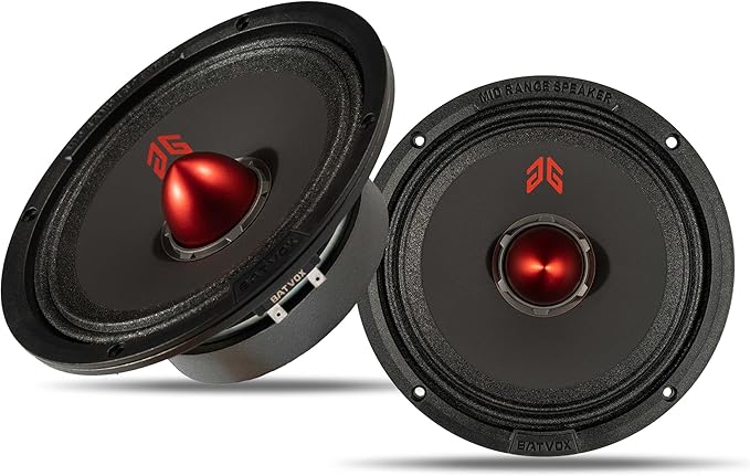 MX65E1 Midrange Loudspeaker 6.5" Red Bullet, 400W Max, 6 Ohms, Premium Quality Audio Door Speakers for Car or Truck Stereo Sound System, Black (2 Speaker)