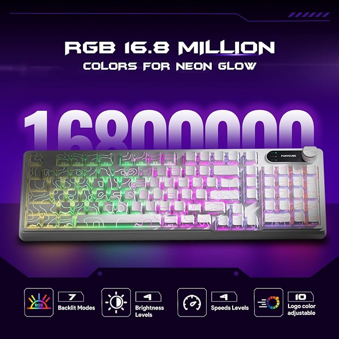 IP98 Gaming Keyboard - Wired Keyboard with RGB Backlighting, IPX8 Water Resistance, and Side Printed PBT Translucent Keycaps, Suitable for Gaming or Work (Line White)