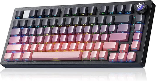 Wireless Mechanical Keyboard,75% Gasket Hot Swappable Custom Keyboard with Knob, 2.4GHz/USB-C/BT5.0 Mechanical Gaming Keyboards for PC/MAC/Windows - Seiya Switch, Black Pink (HI75C Pro)