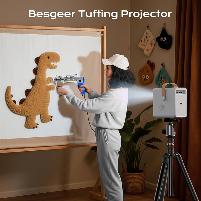 BESGEER Mini Projector WiFi for Tufting, 5.2 Built-in Bluetooth Portable Projector with HDMI/Audio/USB, 1080p Projector for Tracing Projection on Home DIY Rug Cloth Carpet