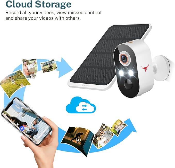 1080p Wireless Security Camera with Solar Panel, 2.4GHz Wi-Fi, Color Night Vision, Home Security System, PIR Motion Detection, 2-Way Talk, Outdoor Surveillance Bullet Cam (2 Pack)