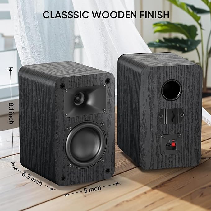 Saiyin Passive Bookshelf Speakers, 2-Way Passive Speakers, 3.5" Woofer & Silk Horn Tweeter, 60Hz Bass for Home/Office/Theater Pair (Needs Amplifier or Receiver to Operate)