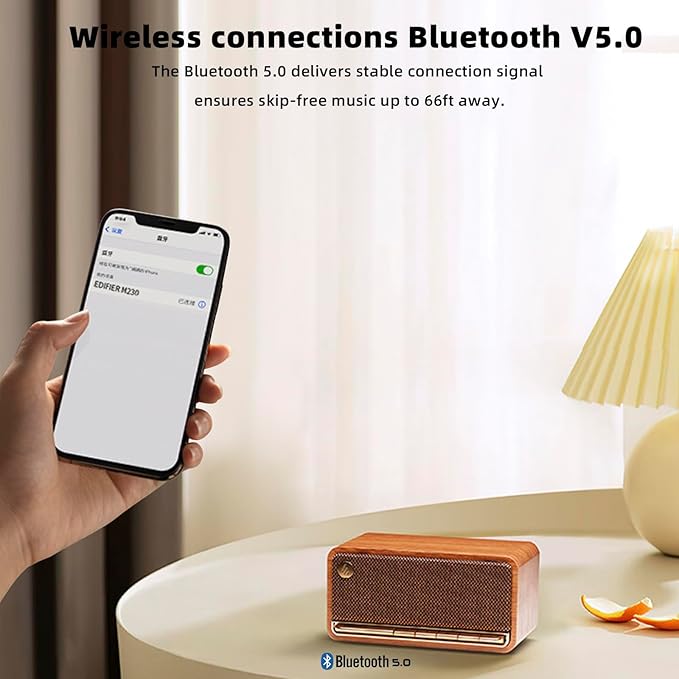 Edifier Retro Wood Bluetooth Speaker,Wireless Portable Speakers with 20W Stereo Sound,Vintage Decor Speaker with AUX,USB Soundcard,Micro SD Brown