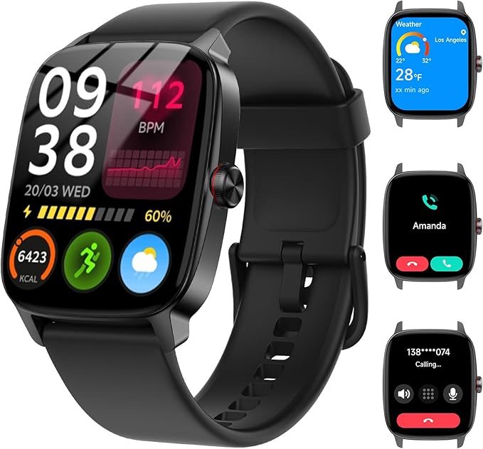 Smart Watches for Women Men with Bluetooth Call & AI Voice, 1.85" HD Fitness Tracker with Heart Rate SpO2 Sleep Monitor, 100+ Sports Modes Mini Games, IP68 Waterproof Smartwatch for Android iOS Phones