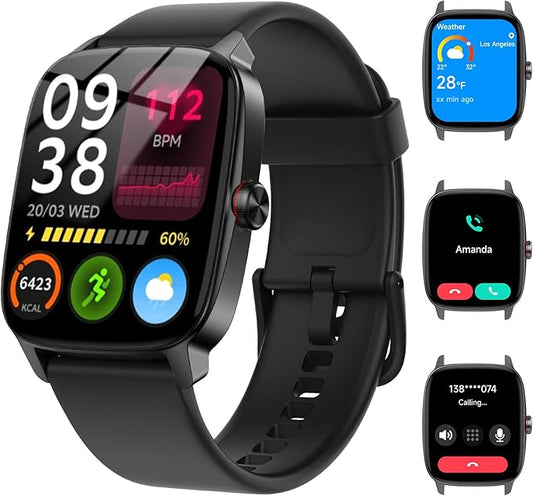 Smart Watches for Women Men with Bluetooth Call & AI Voice, 1.85" HD Fitness Tracker with Heart Rate SpO2 Sleep Monitor, 100+ Sports Modes Mini Games, IP68 Waterproof Smartwatch for Android iOS Phones