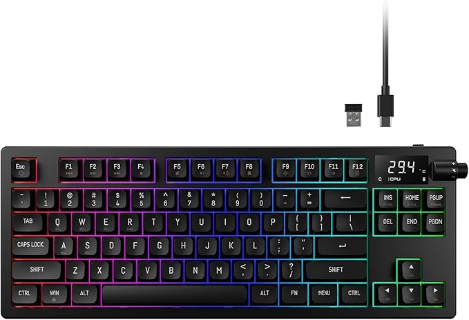 GAMDIAS Hermes M7 Gasket Gaming Keyboard, 80% Hot-Swappable Linear Switches w/RGB Backlit&Knob, 3 Mode BT/2.4G/Wired, 5-Layer Padding Gasket Structure, Software Customizable Digital Display, Black