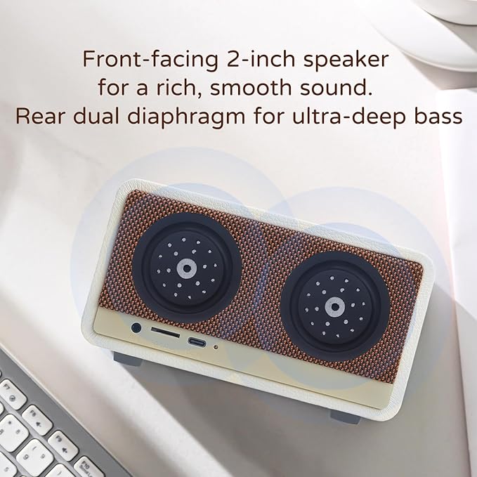 Portable FM Radio Bluetooth Speaker, 2600mAh Rechargeable, PU Leather, SD Card Support for Kitchen Living Room with Rotary Knob