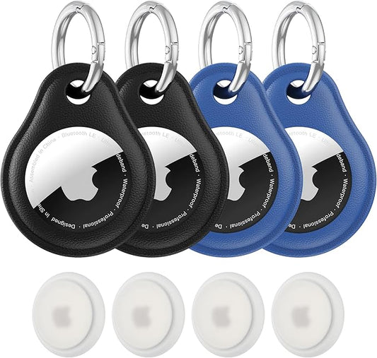 4Pack for Airtag Keychain Holder for Apple Airtag - Anti-Scratch & Durable (PC + Silicone) for Air Tags Case for Pets, Kids, Luggage for Air tag Accessories & Item Finder(2Black/2Blue)