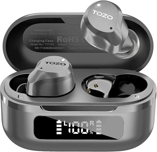 TOZO Hybrid Active Noise Cancelling Wireless Earbuds, 6 Mics ENC Clear Call, IPX8 Waterproof, in Ear Bluetooth 5.3 Headphones Stereo Bass Ear Buds 59H Playtime with LED Display 32 EQs via APP