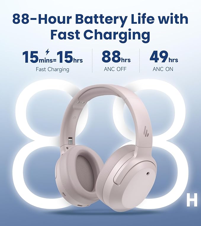 Edifier W820NB Plus Gen 2 Wireless Over-Ear Noise Cancelling Headphone, -49 dB ANC, LDAC Hi-Res Audio, 88H Playtime, Spatial Sound, AI Clear Calls, Bluetooth V6.1 & Multipoint - Smoky Pink