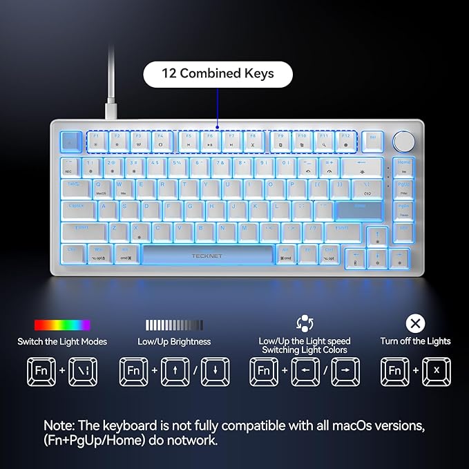 TECKNET Wired Gaming Keyboard, RGB Backlit Keyboards with Gasket Structure, USB C Mechanical Keyboard has 20 Lighting Effects & Multimedia Control Knob, Computer Keyboards for PC Laptop Mac Gamer