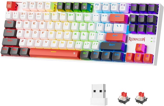 Redragon Wireless Gaming Keyboard, BT/2.4Ghz Tri-Mode Mechanical Keyboard with Aluminum Pannel, Hot-Swap Red Switch, Programmable 87 Keys TKL, LED Rainbow Backlit - K552WLR-KRS(Neo Nocturne)