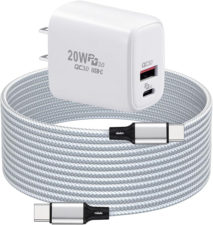 PD 20W USB C Fast Charger Compatible with Meta Quest 3 3S - Dual Port USB + Type C Adapter with 6.6ft C to C Charging Cable for Oculus Quest 2 Headset