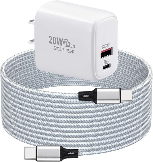 PD 20W USB C Fast Charger Compatible with Meta Quest 3 3S - Dual Port USB + Type C Adapter with 6.6ft C to C Charging Cable for Oculus Quest 2 Headset