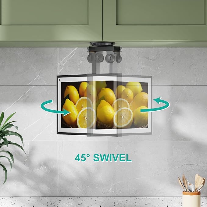 WALI Under Cabinet Mount for Echo Show 21, Echo Show 15, Height Adjustable and Foldable Mounting Bracket, Tilt Swivel for Echo Show 21, Echo Show 15, Holds up to 44lbs (ECS001), Black