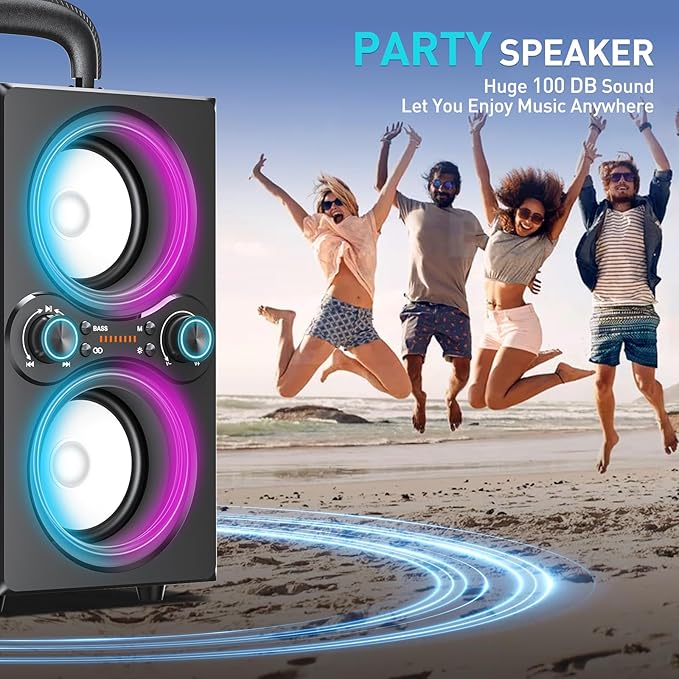 Bluetooth Speakers, 80W(Peak) Wireless TWS Portable Bluetooth Speaker, Beat-Driven Lights, 100dB Loud Stereo Speaker with BassUp, Speakers with Subwoofer for Outdoor, Party, Camping